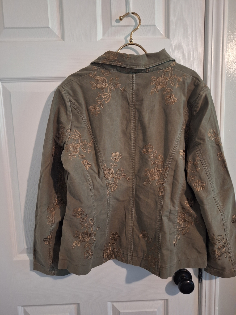 Embroidered Olive Utility Blazer Jacket - - Picture 4 of 7
